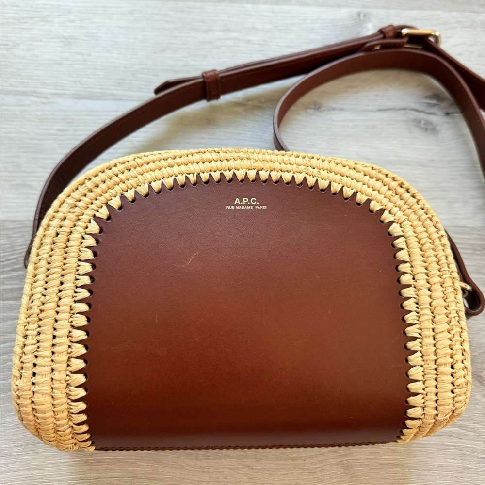 A.P.C raffia-trimmed Demi Lune crossbody bag